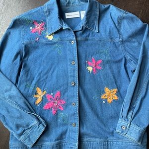 Alfred Dunner vintage floral embroidered denim jacket